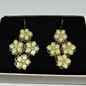 Gold light green floral earrings